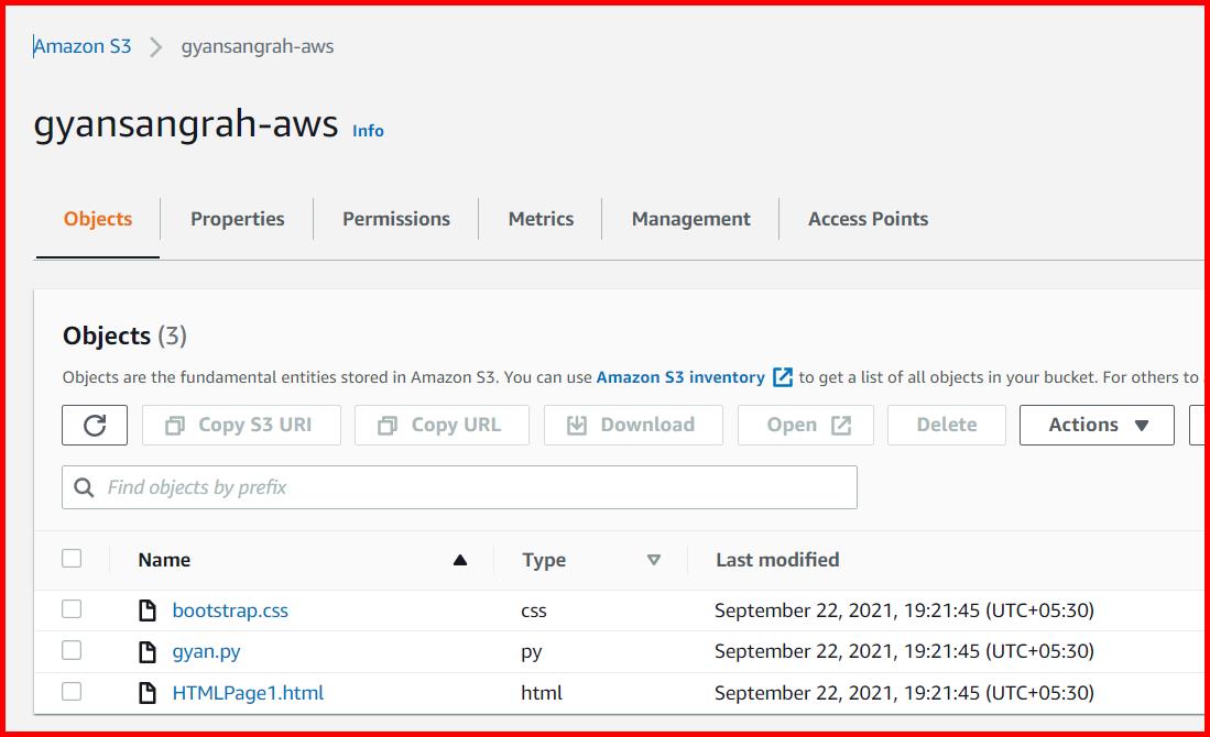Picture showing the files copied to S3 buckets using CLI